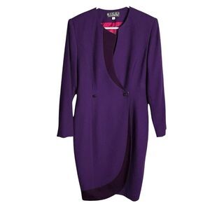 Vintage Bicci Florine Wachter Dress Womens 8 Purple 100% Wool Tailored Dynasty